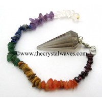 Smoky Quartz 12 Facets Pendulum With Chakra Chips Chain